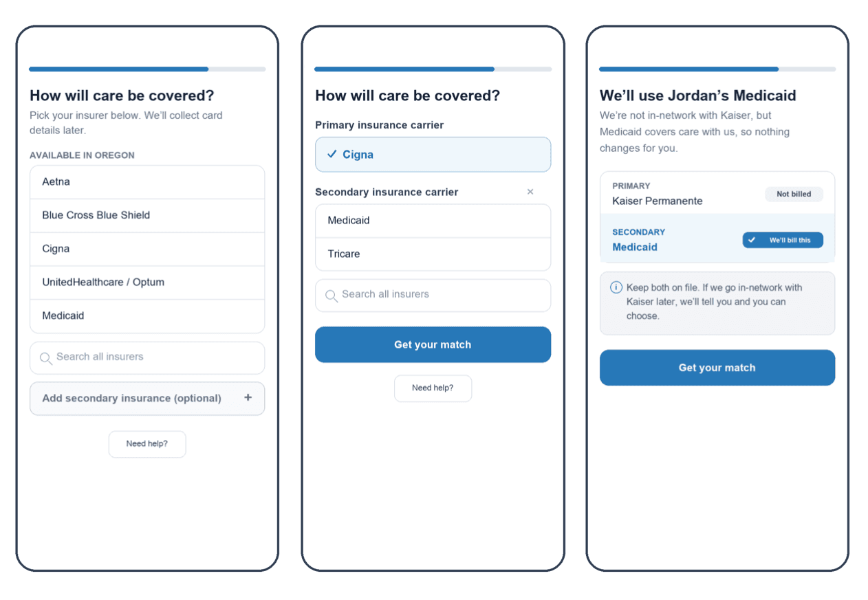 Redesigned intake form starting with a care-type choice